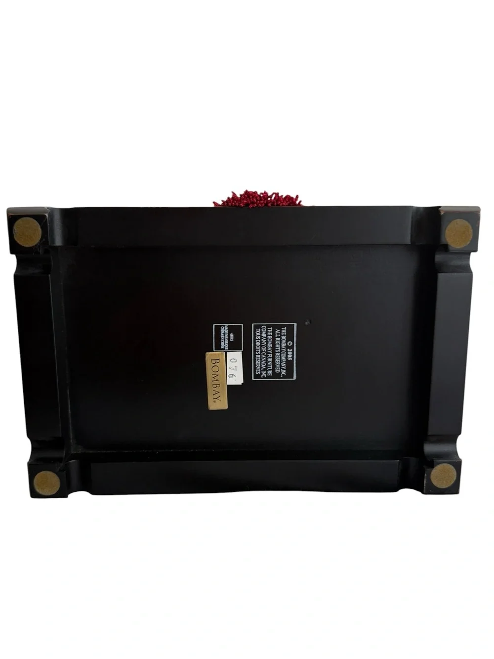 Vintage Asian Black Lacquer Wooden Jewelry Box Glass Top Key Tassel Brass